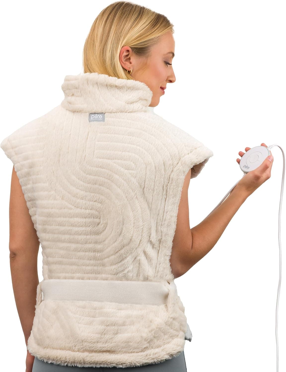 Pure Enrichment PureRadiance Back Neck Luxury Heating Pad for Pain Relief Patented Design Soft Faux Fur Micromink 6 Heat Settings Machine Washable Universal Fit 315 x 24 Golden Sands