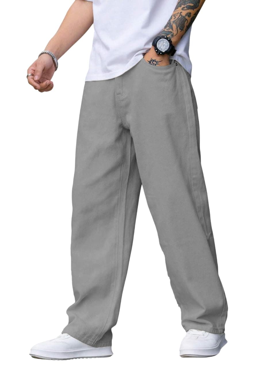 TAGAS Men Mid Rise Relaxed Fit Denim Jeans | Loose Jeans | Baggy Fit Denim Jeanspant | Mdj-22, Cream, 32