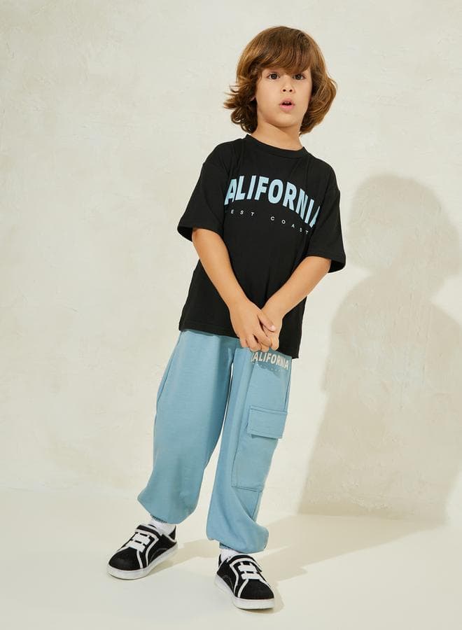 Letter Print T-Shirt & Cargo Joggers Set