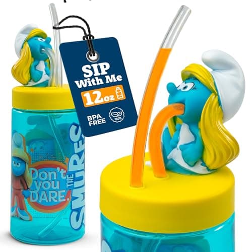 SIP WITH ME Smurfette Cup, Water Bottle, Tumbler with Lid and Straw, Travel Sippy Cup for Water or Milk, Cups with Lids BPA Free Plastic, 12 oz