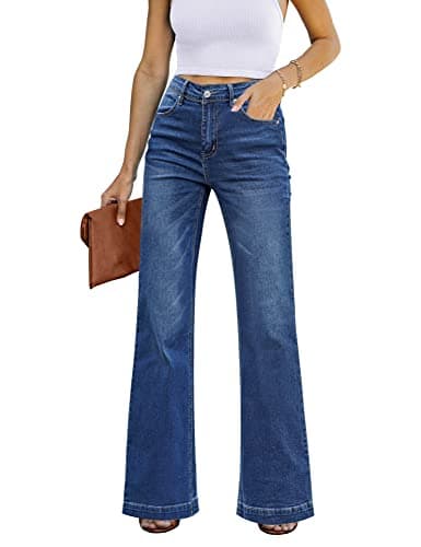 GRAPENT Women's 90s Outfit High Waisted Stretchy Bootcut Bell Bottom Jeans Petite Dark Blue Size 4 6