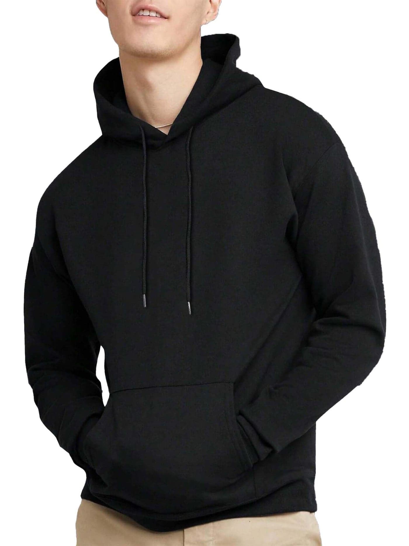 Jump Cuts Mens Solid Hooded Neck Full Sleeve Black LoopKnit Sweatshirt