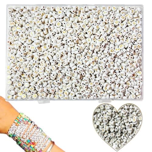 YMSDZHL Alphabet Beads AZ 1300Pcs Letter Beads Acrylic 4x7mm Round Letter Beads KitsBlack Digit and Colorful Smile Beads for Bracelets Necklaces DIY Jewelry Making Golden