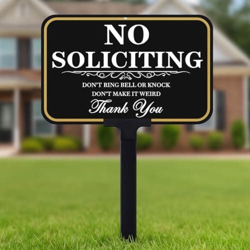 No Soliciting Signs for House With Stake, No Soliciting Sign for Front Door 14x10 inch/37 inch Height - Polite Warning with UV Ink Aluminum Sign for Lawn, Back Yard and Doorway