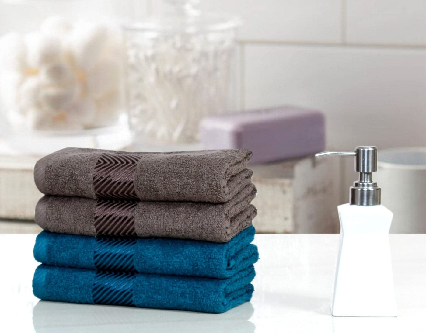 FASH HOME INTERNATIONAL - 100% Cotton Ultra Soft & Super Absorbent, Antibacterial Hand Towel 500 GSM 40x60 cm. (Grey & Teal)