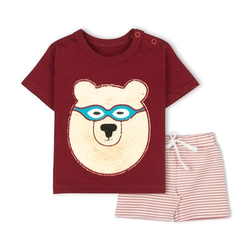 ARIEL Baby Boys & Baby girls Cotton Printed Round Neck Half Sleeve T-shirt & Short Trendy Summer Clothing Sets (blueglasspolar-18-24 months)