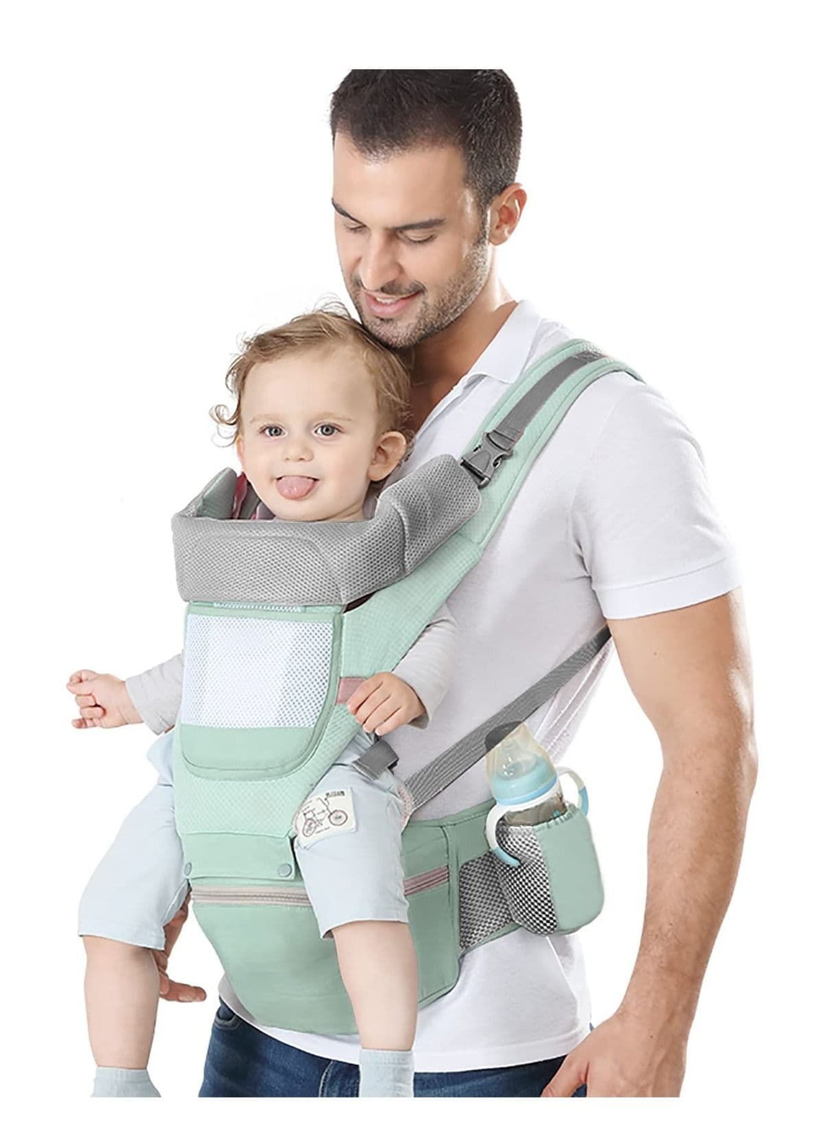 Baby Carrier Ergonomic Infant with Hip Seat Kangaroo Bag Soft Newborn to Toddler 7-66lbs Front and Back Holder for Men Dad Mom