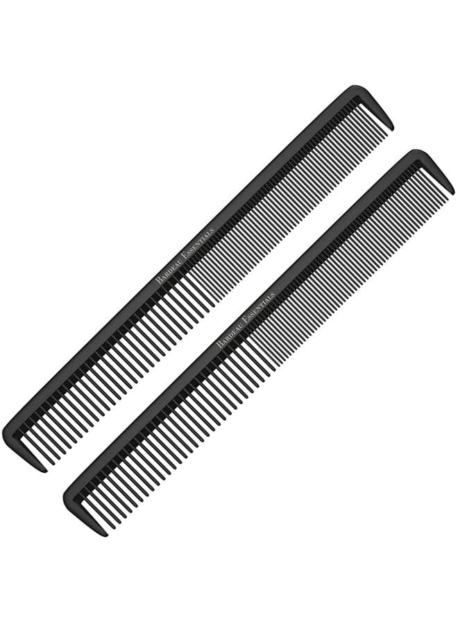 Hair Cutting Comb (2 Pack) - Professional 8.75” Black Carbon Fiber Anti Static Chemical And Heat Resistant Hair Combs For All Hair Types For Men And Women - By Bardeau Essentials