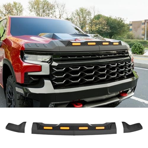 CZmenghe 3Pcs Hood Protector with LED Light Compatible with 20192024 Chevy Silverado 1500 ZR2 Hood Deflector Matte Black Lightshield Replacement for 20192024 Chevy Silverado Accessories