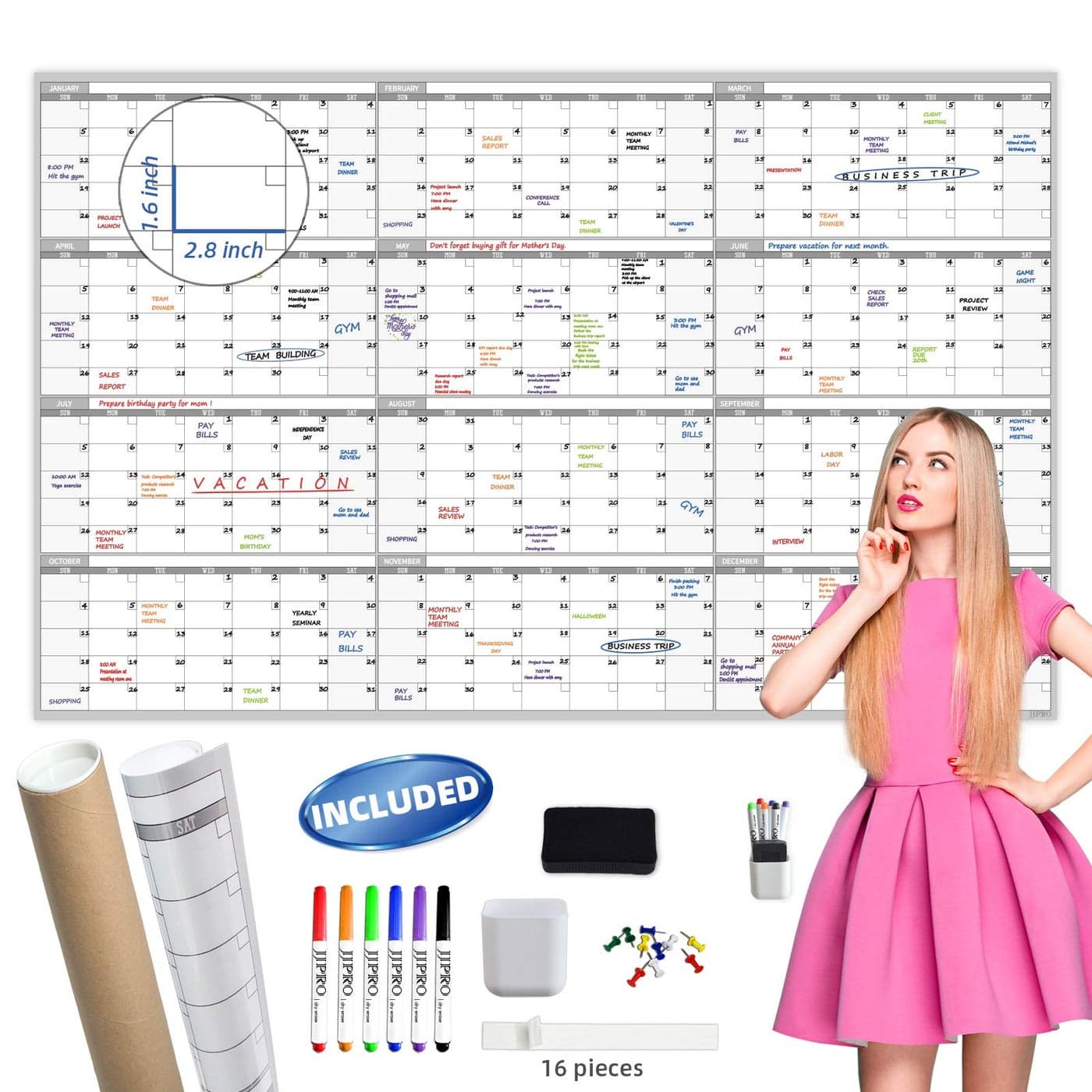 Large Dry Erase Wall Calendar 60 x 38 Undated Blank Yearly Planner Giant Whiteboard 12 Month Poster Premium Laminated Calendar for Classroom Office Project Family Schedule
