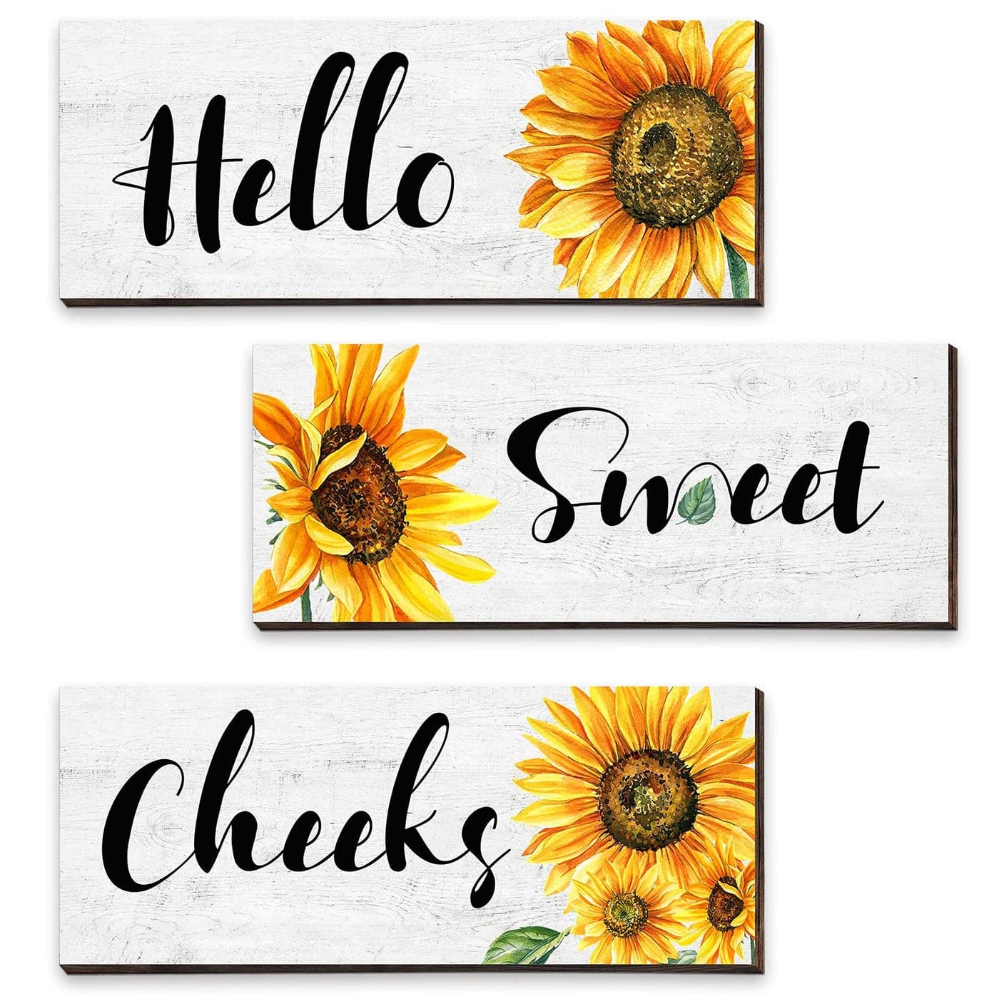 3 Pieces Sunflower Wall Decor Hello Sweet Wooden Wall Art Signs Summer Sunflowers Prints Hanging Plaques Rustic Classic Sunflowers Positive Sign Decor for Bathroom Kitchen 10 x 4 x 02 InchWhite