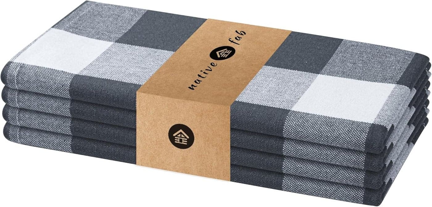 Native Fab Gray Buffalo Check Cloth Napkins 100 Cotton Set of 4 16x16 inches Plaid Checkered Pattern Soft Absorbent Reusable Table Napkins for Dinner Wedding Luncheon Party Holiday Grey