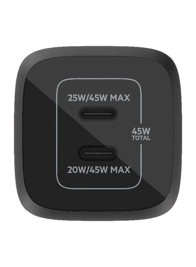 45W Dual USB Type C Wall Charger, Fast Charging Power Delivery 3.0 with GaN Technology, USB C Charger for iPhone 17, iPhone Air, iPad Pro, MacBook, Samsung Galaxy S25, Pixel And More - Black Black