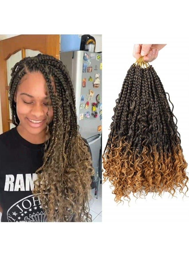 12 Inch Goddess Box Braids Crochet Hair Bohomian Crochet Box Braids Curly Ends 8 Pack 3X Crochet Braids Synthetic Braiding Hair Extension (12inch(pack of 8), T1B/27)