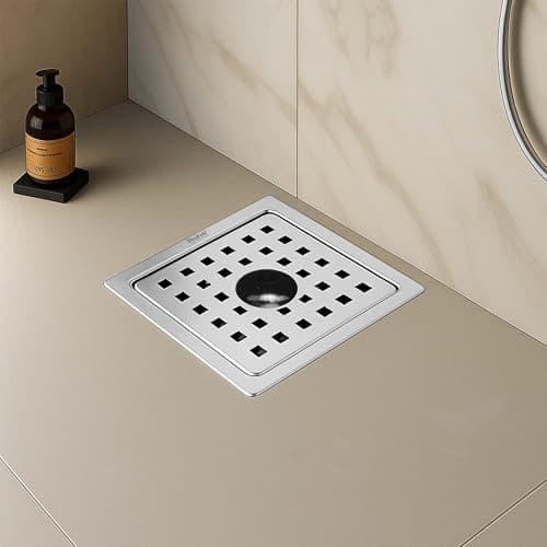 Ruhe® Fire Square Flat Cut Floor Drain | 304-Grade Stainless Steel Drain Jali | 5 x 5 inches | Floor Drainer with Cockroach Trap/Jali & Hole