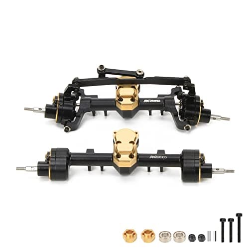 RCAWD CNC Machined Aluminum Alloy Front and Rear Portal Axle Housing w/Steel Gears&Brass Worm Gears&Brass Third Member Housing&Brass Hex for Axial 1-24 Scx24 Crawlers(Black)