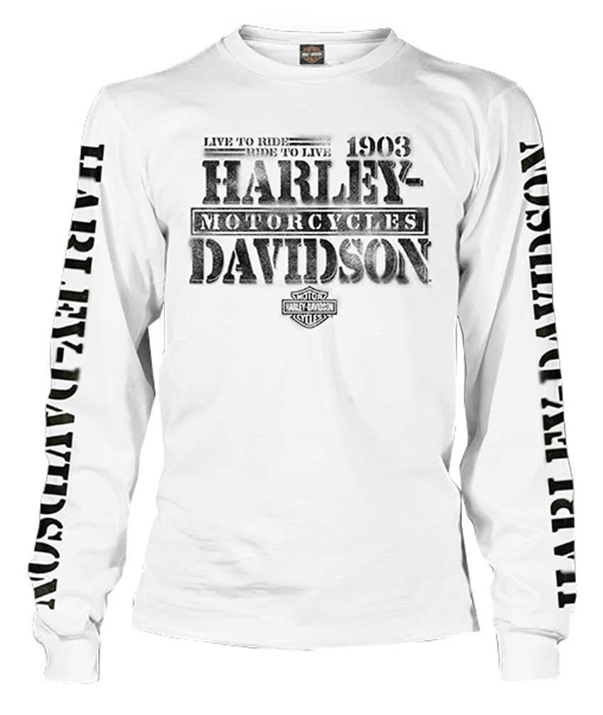 HarleyDavidson Mens Distressed Freedom Fighter Long Sleeve Shirt White 2XL