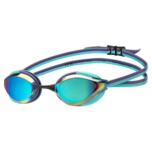 ARENA Unisex Adults Python Racing Swim Goggles for Men and Women Competitive Swimmers AntiFog Mirror Lens Max Comfort Dual Strap Small Fit TurquoiseFuture DuskWater