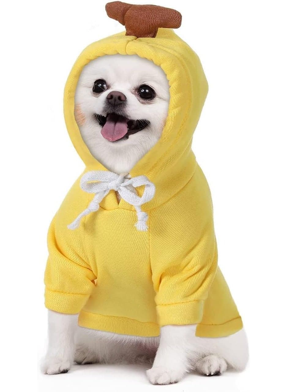 Banana Print Dog Hoodie for Small Dogs, Warm Pet Sweatshirt Coat for Winter, Soft Puppy Clothes for Chihuahuas, Pomeranians, Daily Wear and Holiday Costume, XL
