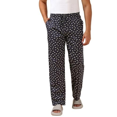 Van Heusen Cotton Men Allover Print Casual Style Pyjama - 100% Combed Cotton - Drawstring Waist,Ultra Soft, Elasticized Drawcord_App-05_S, Grey