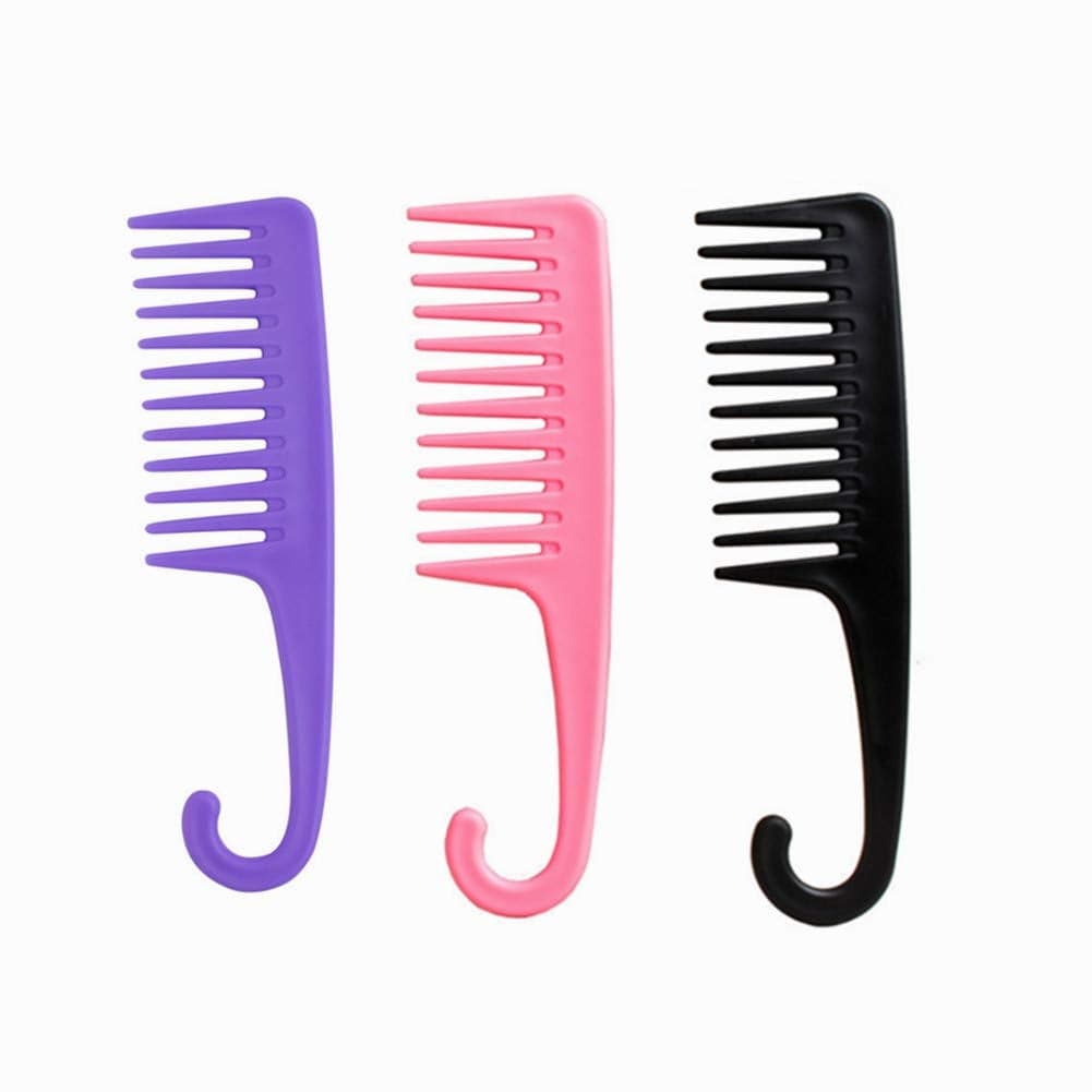 3 Pack Wide Teeth Combs Shower Comb with Hook Large Hair Detangling Comb Detangler Hair Brush Comb for Curly Hair Long Hair Wet Hair Pink Black Purple