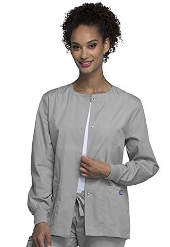 Cherokee Women's Snap Front Warm Up Jacket, Gray, Large