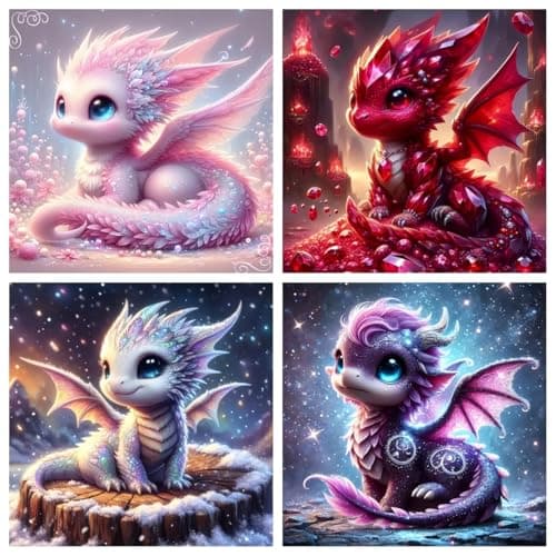 Acelii 4PCS 5D Diamond Art Kits for Adults BeginnersDragon DIY Full Round Drill Diamond Painting Kits Paint by Diamonds Dots Gem Art EasyHome Wall Decor 12X12 Inch