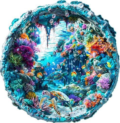 Jigfoxy Wooden Puzzle for Adults 3D Visual Ocean Wooden Jigsaw Puzzles for Adult Unique Animal Shape Wood Cut Puzzles Christmas Thanksgiving Gifts for Friends Family M114 114in200pcs
