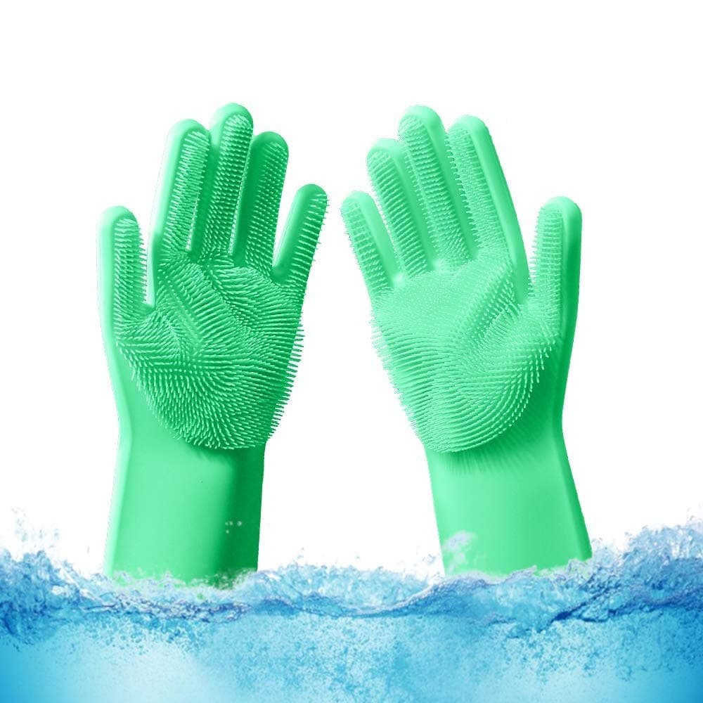 Param Magic Silicone Gloves for Dishwashing Scrubbing Brush for Dishes, Kitchen Accessories, Fruit & Vegetable Scrub Brushes, Car Cleaning Supplies (Green)