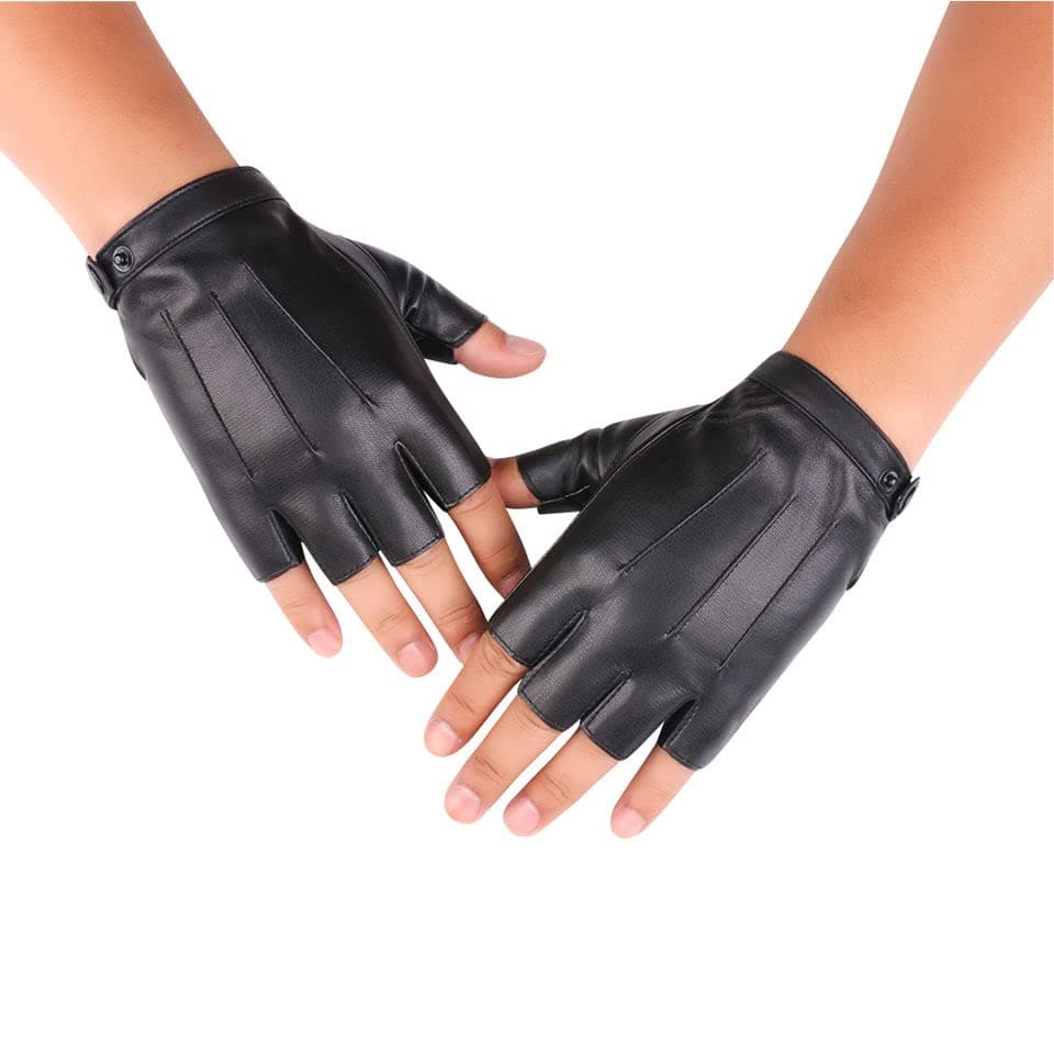ketmart Fingerless Driving Gloves PU Faux Leather Outdoor Sport Black Half Finger Glove for Men Women Teens (M(Fit 7.5-8 inches))