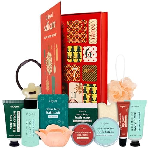 SpaLife Holiday 12Day Beauty Advent Calendar TravelFriendly Skincare Gift Set 12 Days of SelfCare Spa Set Body Care Skin Care SpaLife Holiday Stocking Stuffer