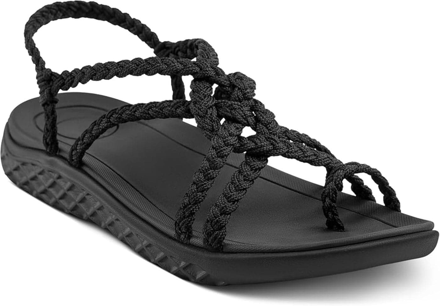 Plaka Explore Walking and Hiking Sandals for Women | Comfortable Summer Sandal with Arch Support | Waterproof Comfy Sandals for Travel, Beach or Poolside | Pure Black | size 8