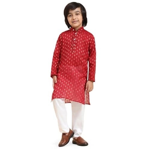 Pro-Ethic Style Developer Kids Cotton Floral Kurta Pajama Set (S-234),5-6 Years,Maroon