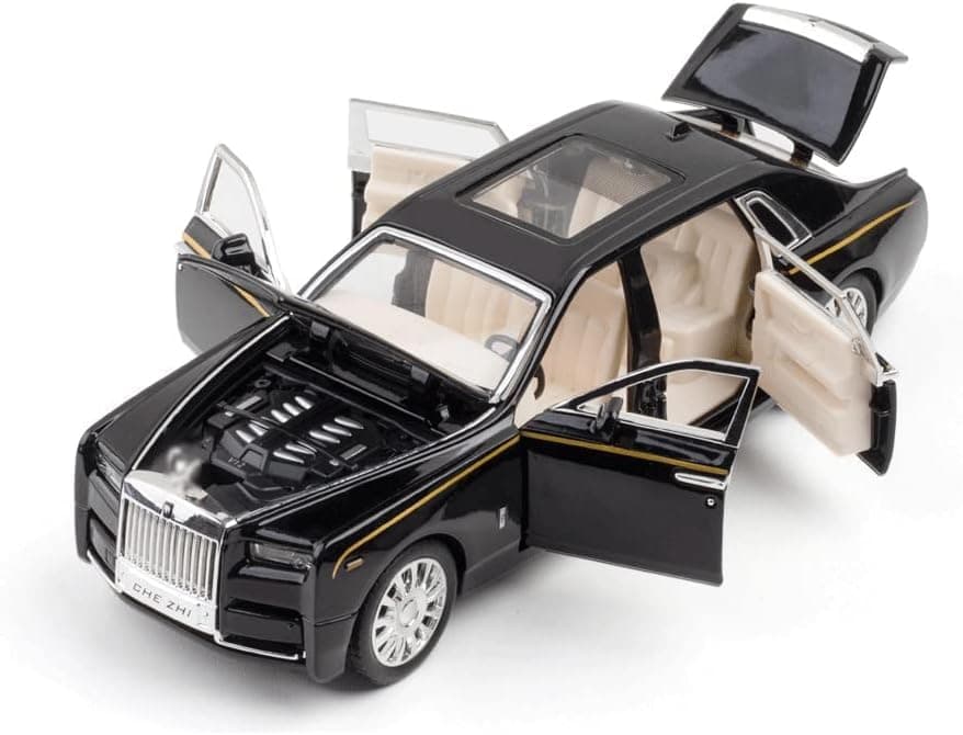 DUWOL New 1:32 R Royce Phantom Diecast Alloy Metal Pull Back Car with Openable Doors Music Sound and Light Vehicle Toy Car for Kids Boys (Black)