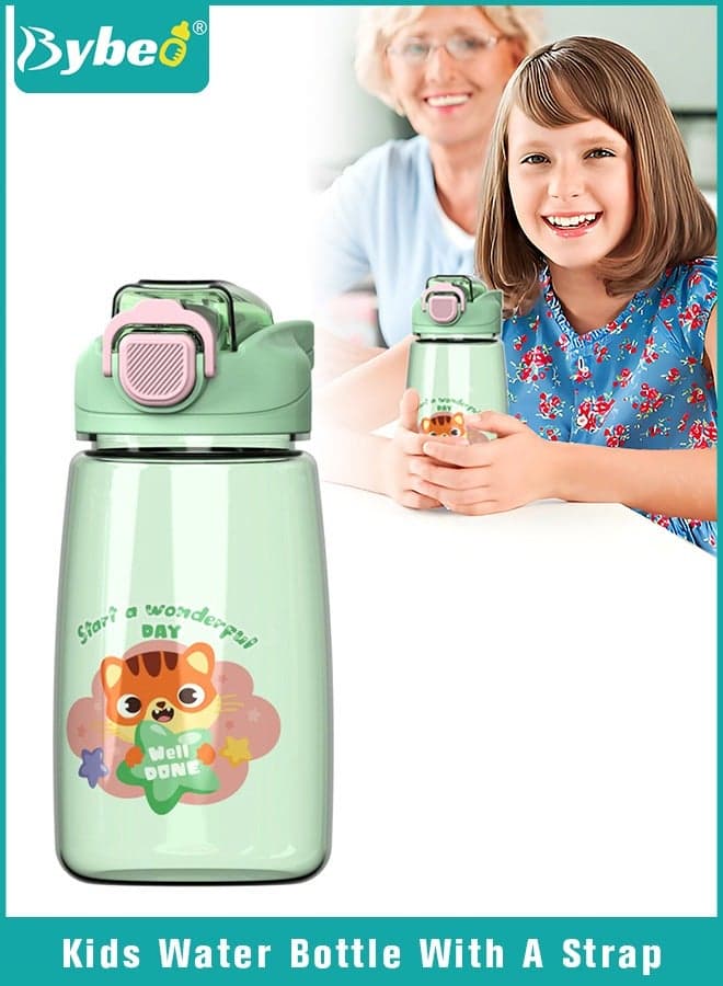 Kids Water Bottles with Straws, Portable Leakproof Water Cups with Adjustable Straps, Cartoon Drinking Cups with Lid for School Boys and Girls Outdoor Sports Travel, Kids Sippy Cups, BPA Free, 600ml