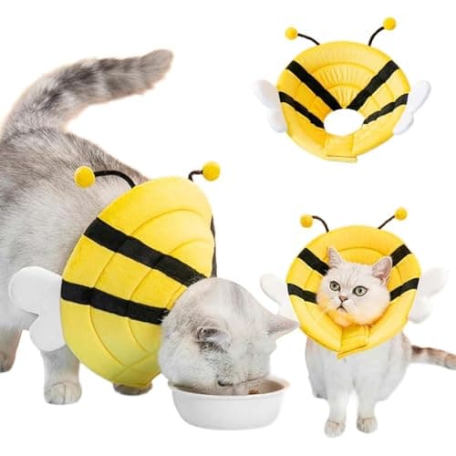 Cat Collar, Cat Neck Collar for Small Cats and Dogs, Soft E Collar for Cats Post Surgery, Comfortable Cat Cone Collar with Bee Design, Fits Pets 5-10 lbs, Inner Circumference 24-27 cm