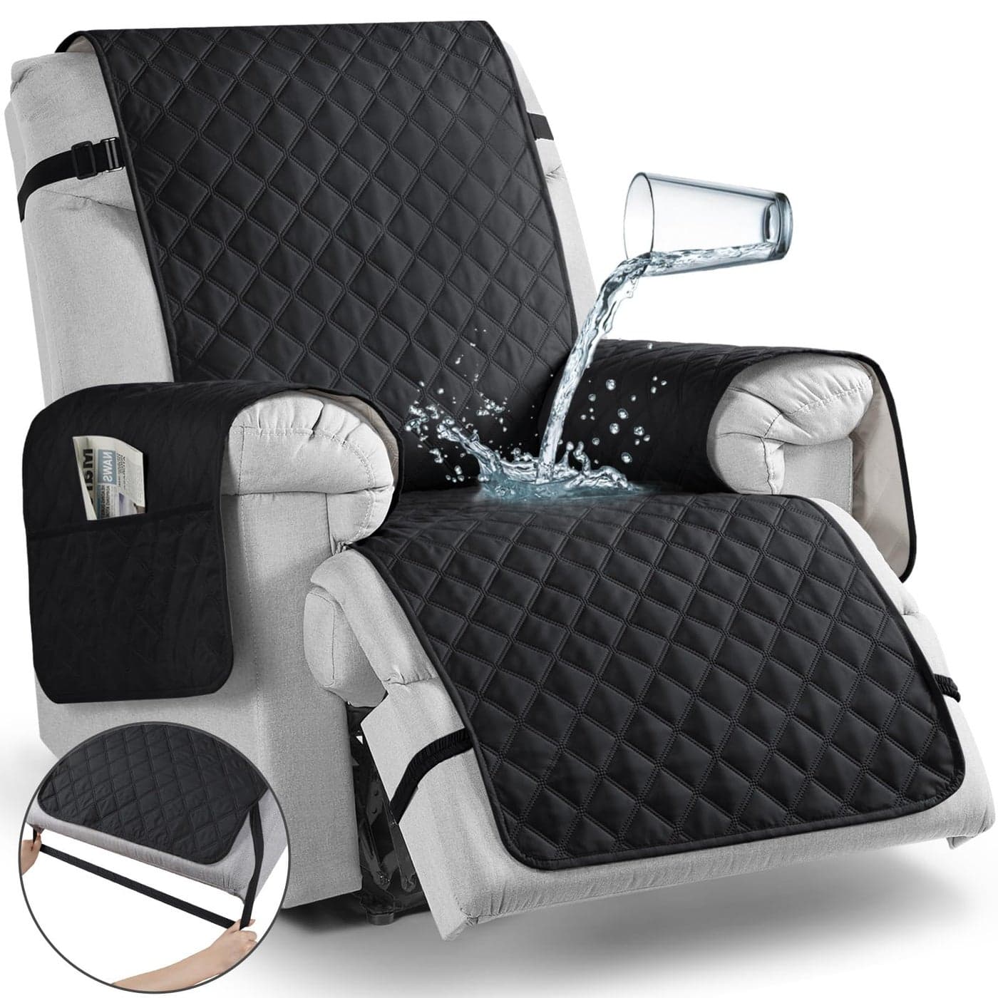 TAOCOCO NonSlip Recliner Chair Cover Sofa Slipcover Pet Cover for Small Recliner Chair with Elastic Straps Washable Reclining Chair Cover Recliner Furniture Protector 23 Small Black