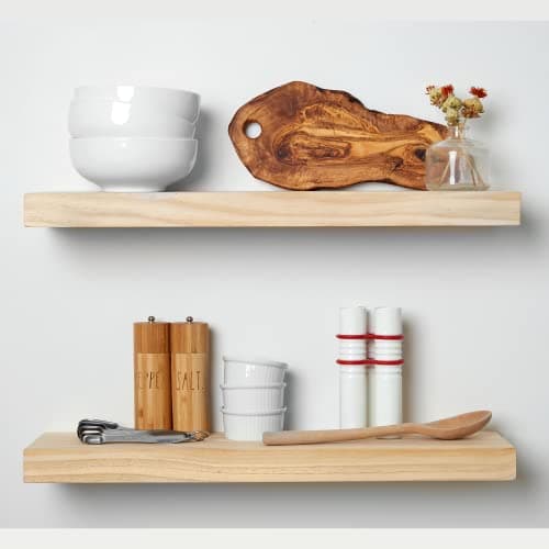 Homeforia Rustic Farmhouse Floating Shelves Bathroom Wooden Shelves for Wall Mounted Thick Industrial Kitchen Wood Shelf 24 x 65 x 175 inch Set of 2 Unfinished No Stain DIY