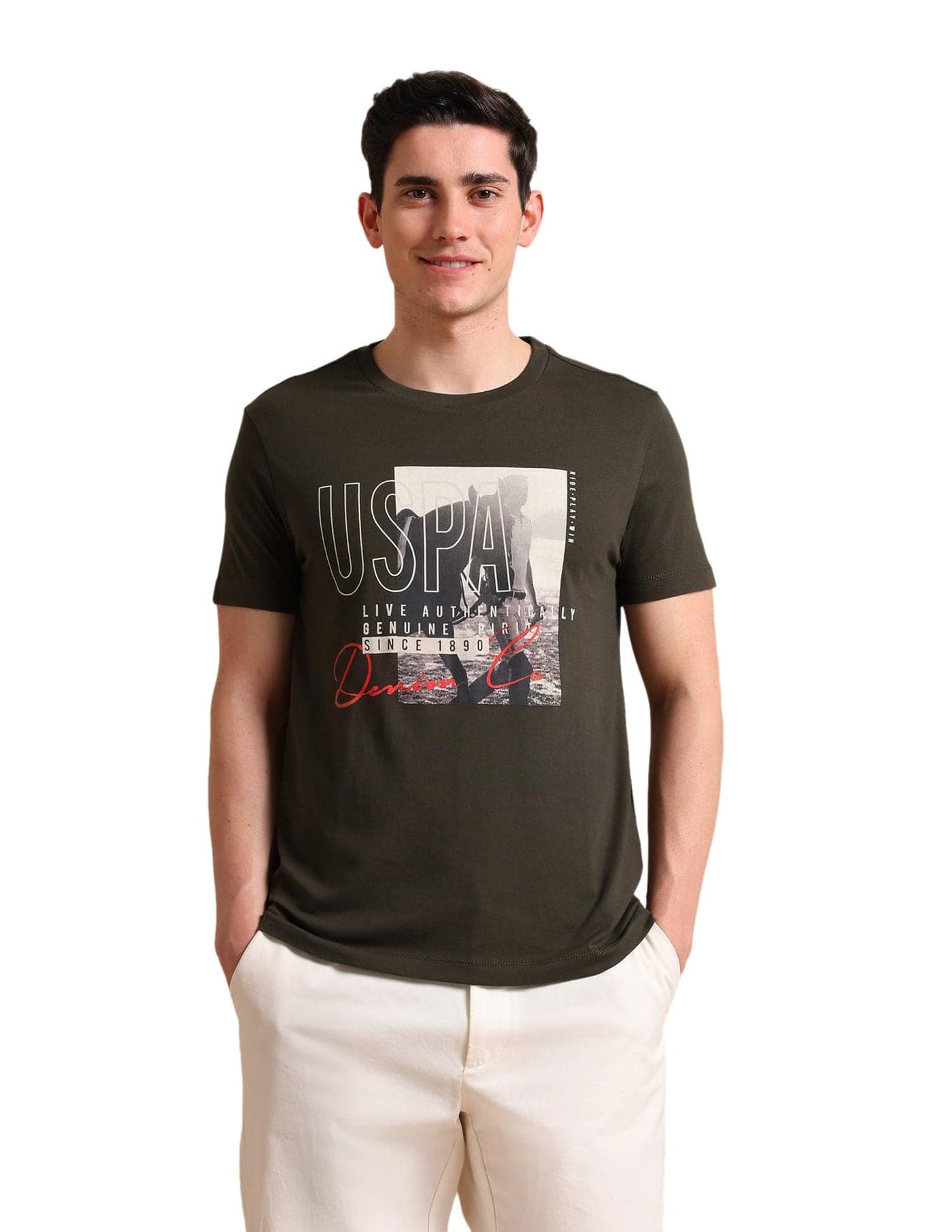 U.S. POLO ASSN. Men's Cotton Regular Fit T-Shirt (UDTSHF0240_Olive, Large