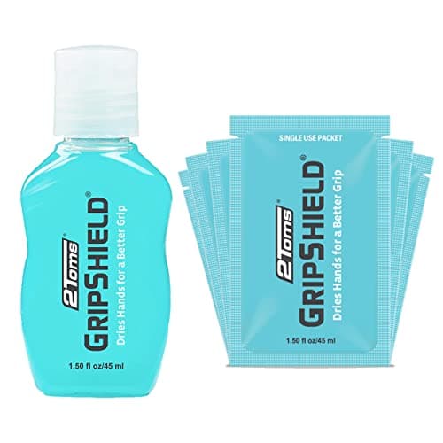2Toms GripShield, Non-Sticky Grip Enhancer, Dry Grip Solution for Sweaty Hands, Tennis, Pickleball, Golf, Pole Dancing, and Gaming, Combo Pack, 1.5 Ounce Bottle and 6 Single-Use Packets