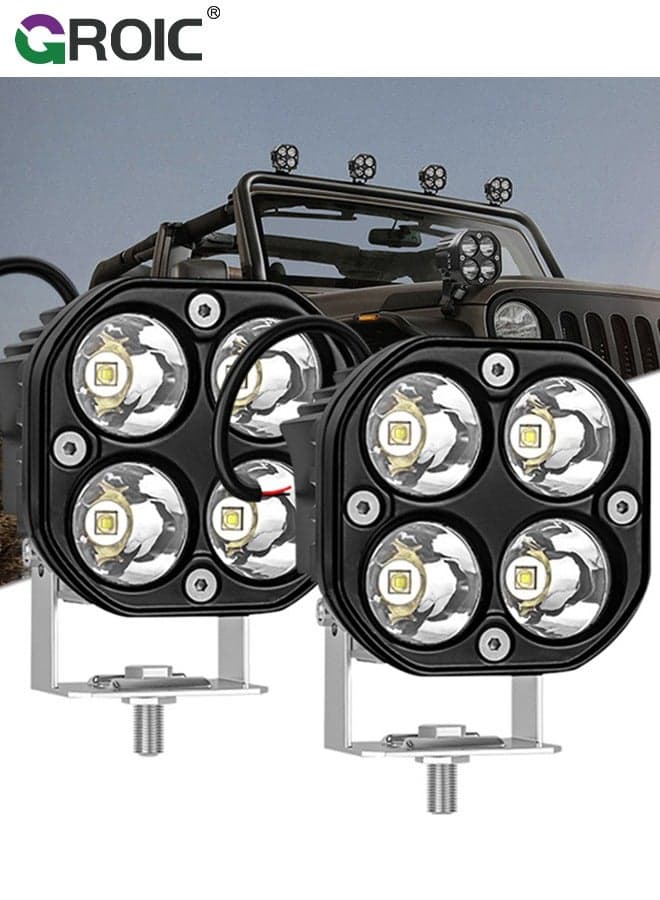 2 Pcs 3'' LED Offroad Lights, 6800LM Spot Flood Combo, Cube LED Pod Light Bar Off-Road Fog Lights, Off-road Light for Motorcycle Truck SUV Boat ATV Jeep Tractor Headlight