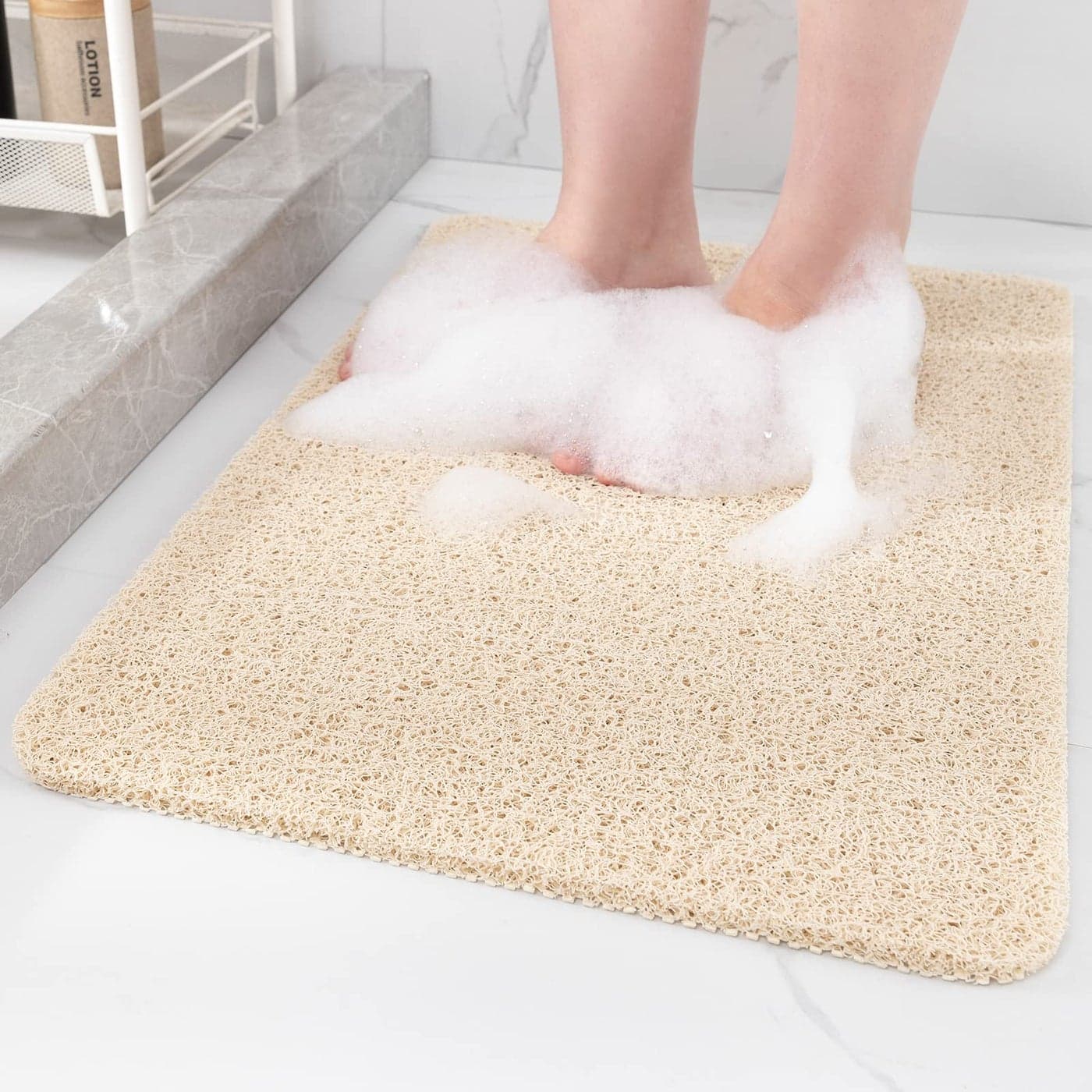 NonSlip Shower Mat Bathtub Mat for Bath TubAnti Slip Bath Tub MatFloor MatSoft PVC Loofah Bathroom MatsFoot Scrubber MatQuick Drying Easy Cleaning Mats for Wet Areas40 16 Beige