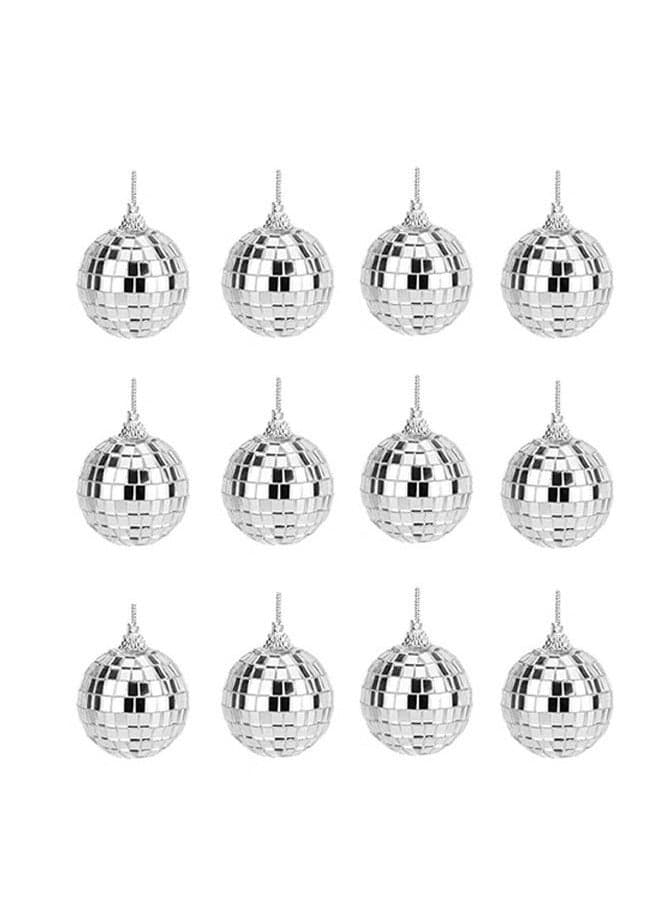 12 PCS Silver Bright Disco Ball Decor, Reflective Mirror Balls with Hanging String for Parties, Birthdays, Weddings, Family Party Decoration