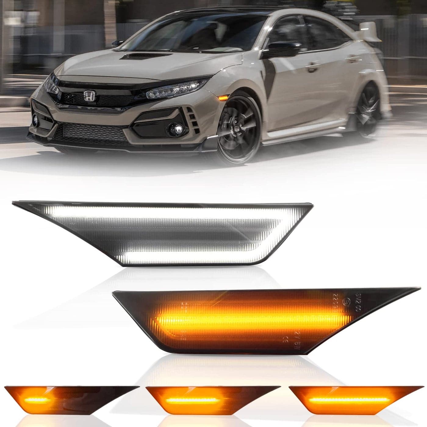Bestview 2Pcs LED Front Side Marker Lights for 10th Gen Honda Civic 20162021 White Dynamic Amber Front Bumper Turn Signal ReflectoSmoked Lens IP67 rated waterproof Side Marker Lights