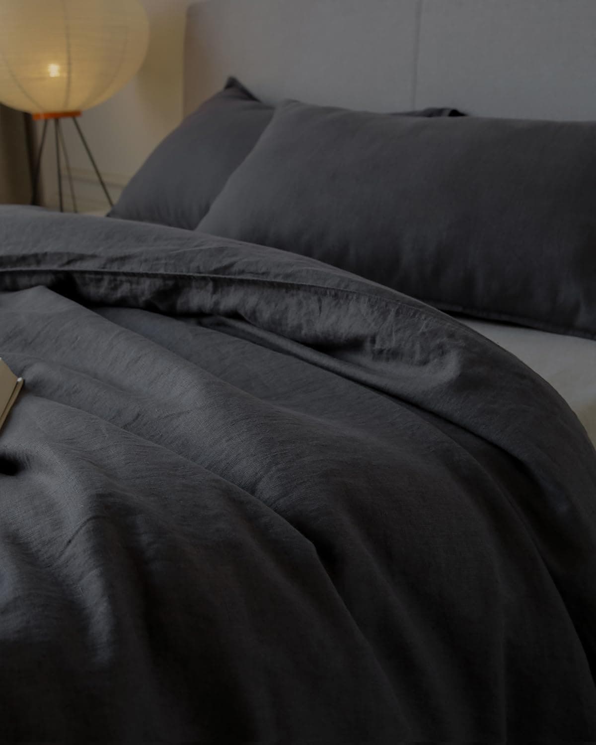 XZ XIFA Dark Grey 100 Linen Duvet Cover King Size Bedding Set Cooling Duvet Cover with Natural Washed French Flax Soft Breathable Textured Duvet Cover 1 Duvet Cover 2 Pillowcases