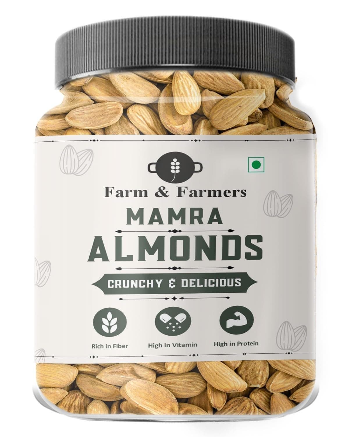 Farm & Farmers Mamra Almonds 500 GM | AA Grade Premium Badam Giri | High In Fiber & Boost Immunity | Whole Natural Badam | Hygienically Packed Healthy Snacks For Adults & Kids.