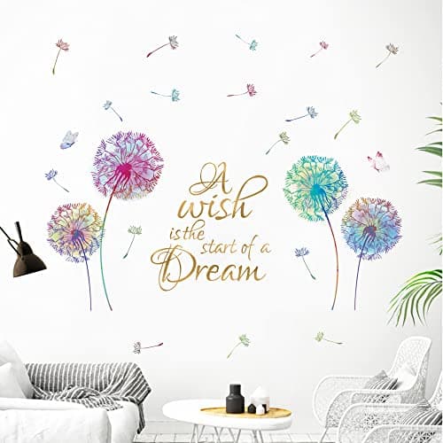 Runtoo Colorful Dandelion Wall Decal Inspirational Quotes Gold Art Stickers Living Room Bedroom Baby Nursery Wall Decor