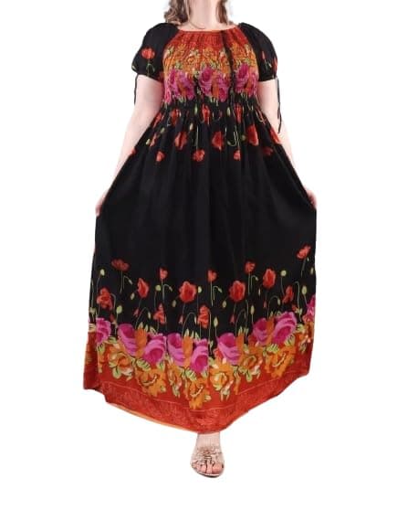 Cigain Women's Casual Loose Plus Size One Piece Fit & Flare Dress Nightgown Kimono Kaftan Long Maxi (Black)