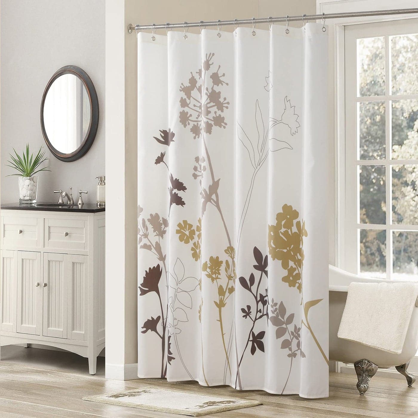 Floral Fabric Shower Curtains for Bathroom Cream Beige Brown Tan Flower Shower Curtain Waterproof Washable Decorative Bathroom Curtains 72 W x 72 H