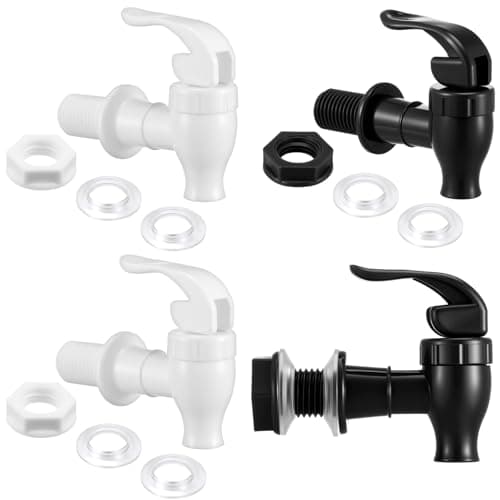Honoson 4 Sets BPA-Free Replacement Cooler Faucet Water Bottle Jug, Dispenser Tap Set, Reusable Spigot Spout Water Beverage Lever Pour Dispenser Valve Crock Tap (White,Black)